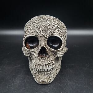 Decorative Floral Skull Figurine Gothic Day of the Dead Resin